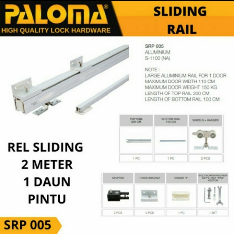 PALOMA SRP 005 REL PINTU SLIDING RAIL PINTU GESER 2 METER