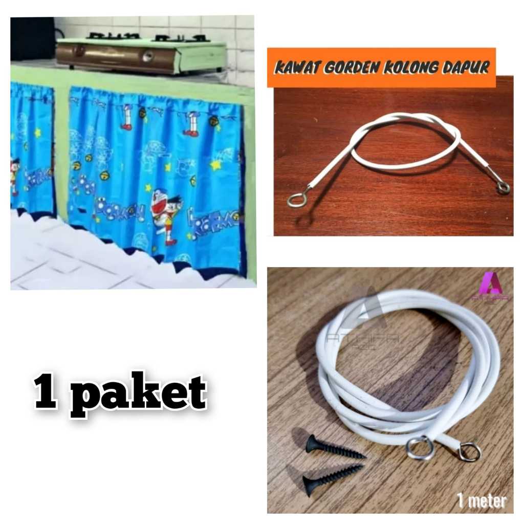 1 Set Gorden dan kawat kolong dapur Hodeng kolong Meja wastafel Tirai dapur