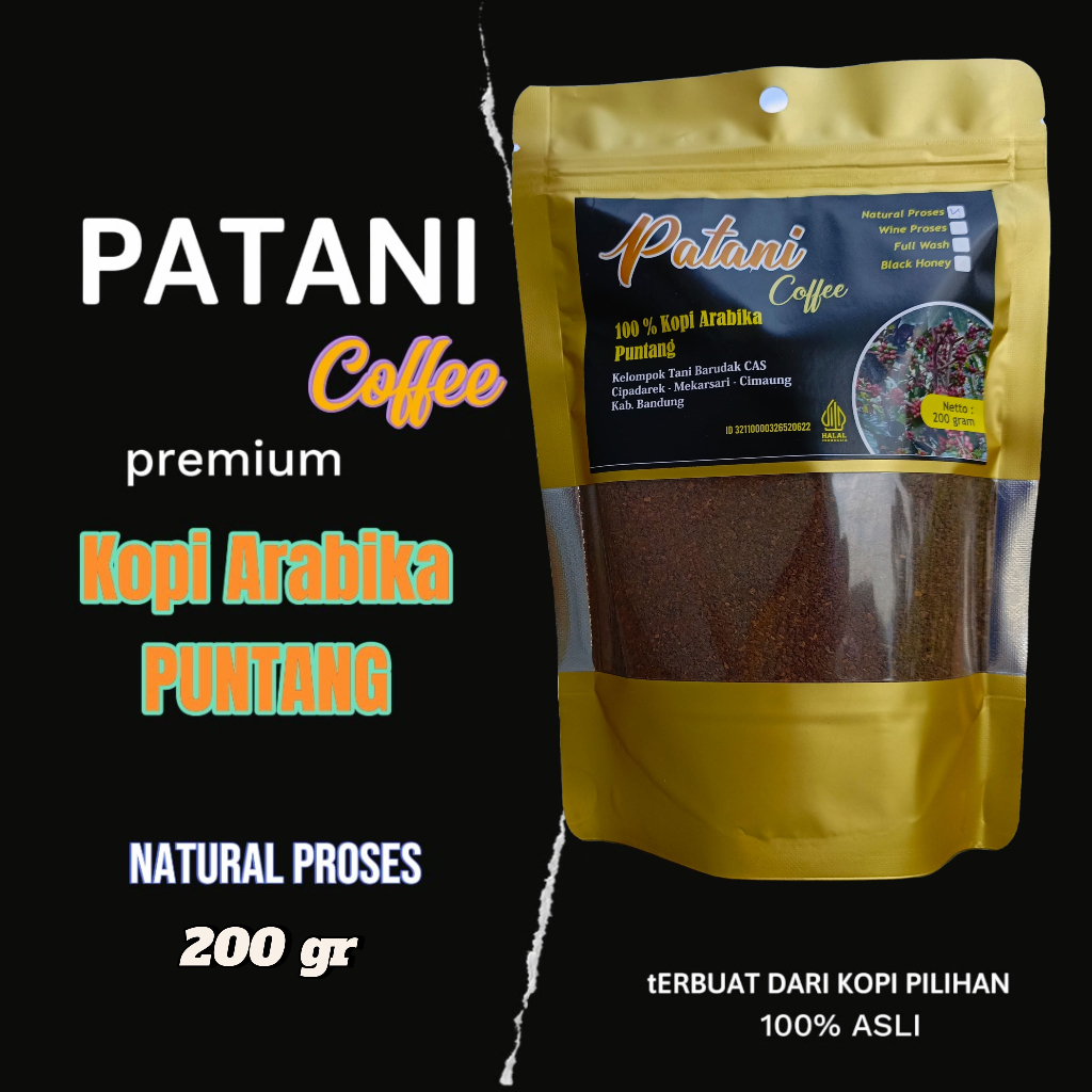 

Kopi Arabica PATANI KOPI Natural Proses 100% Popi Asli Kopi Hitam Kubuk kemasan 200 gr