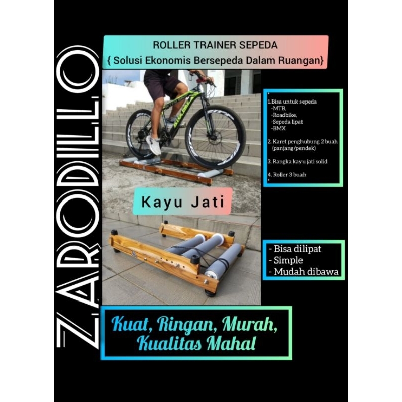 Roller Trainer Sepeda Bike Trainer Lipat Kayu Jati