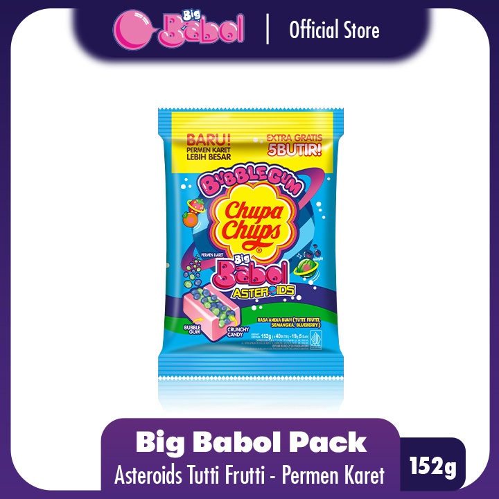 

Chupa Chups Big Babol Asteroids Crunchy Pack 152g - Permen Karet Rasa Buah (Tutti Semangka Bluberi)