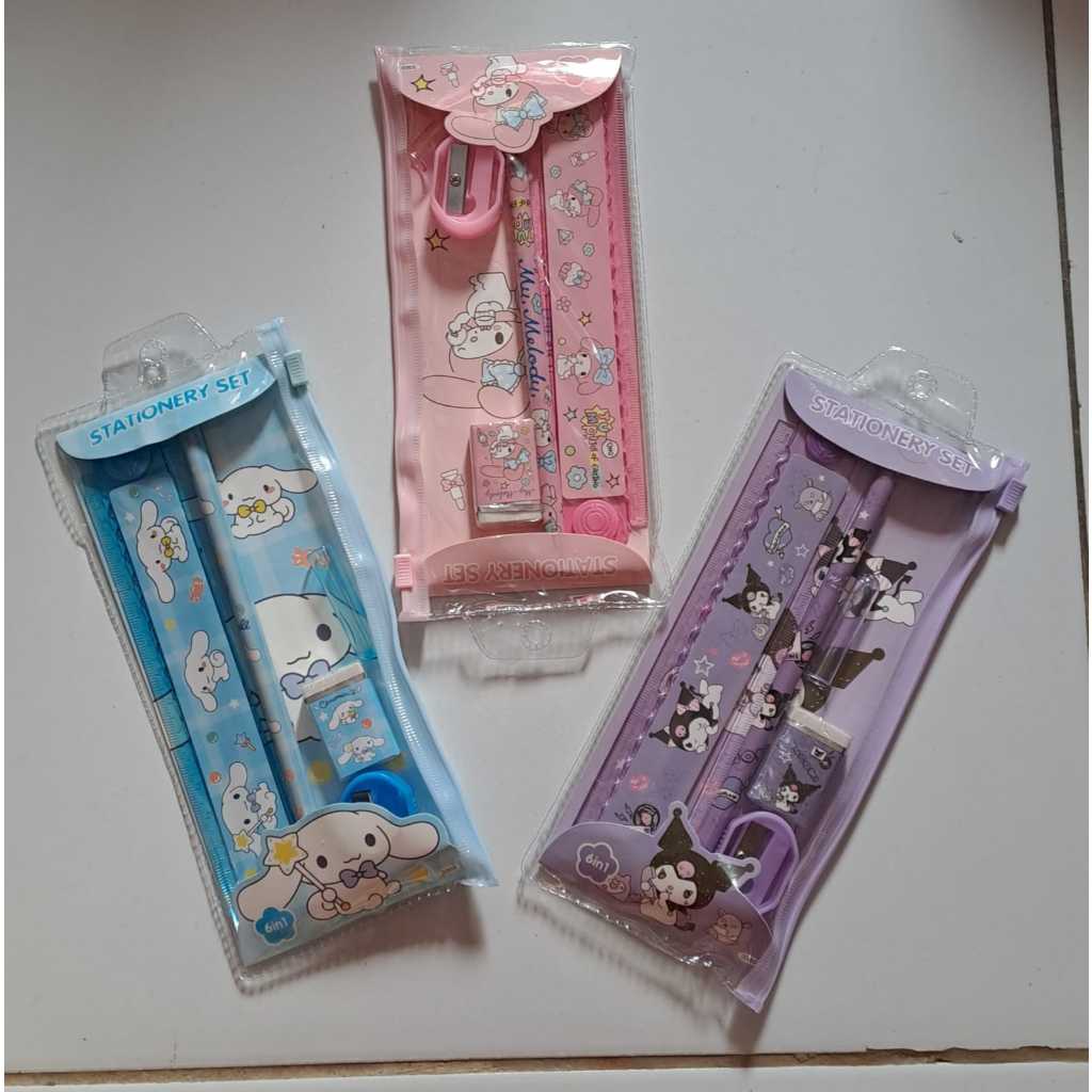 

5in1 Study Set Alat Tulis Anak Lucu / Pensil Set Penghapus Set Dompet Untuk Sekolah Hadiah Karakter Kuromi