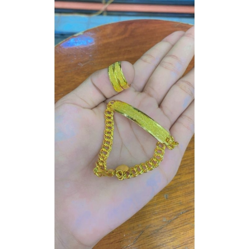 set gelang/cincin plat rantai coco mas penang crum
