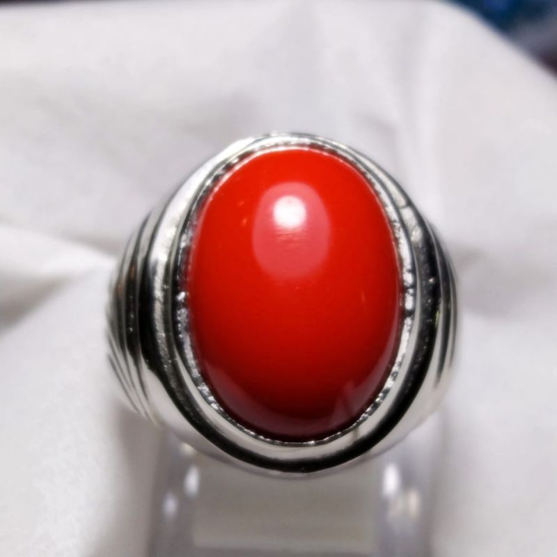 Cincin batu akik red marjan merah menyala