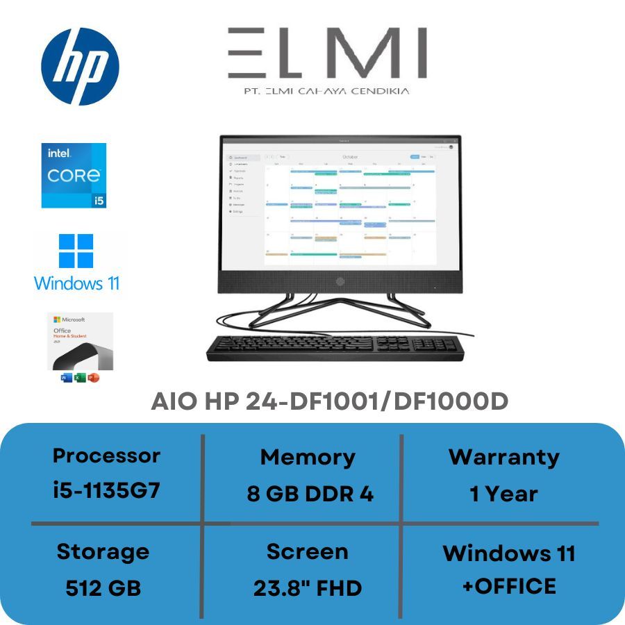ALL IN ONE PC HP24-df1001/1000d  i5-1135G7  8GB  512GB  W11+OFFICE  23.8"  WHITE/BLACK