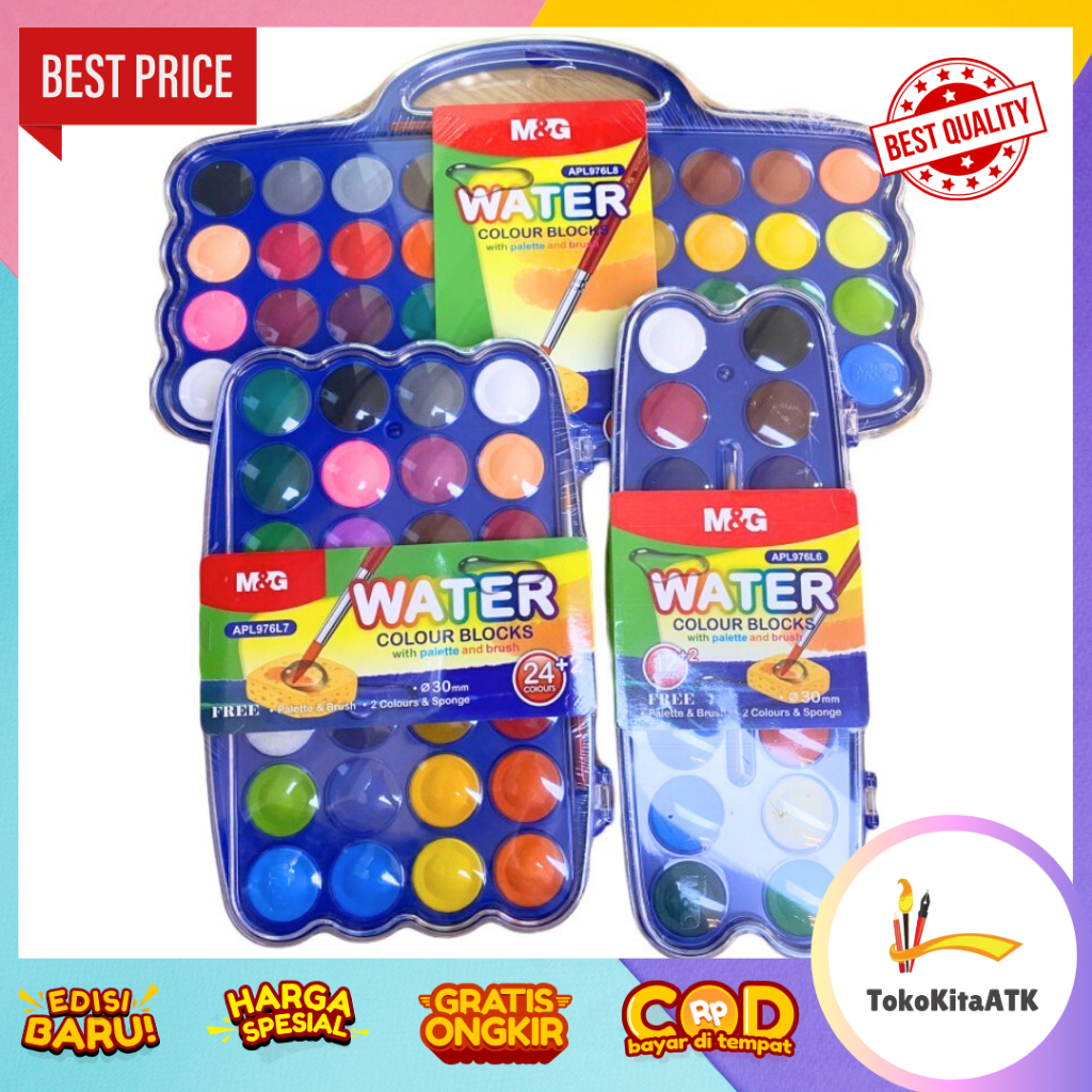 

Cat Air Padat M&G 12 24 36 Warna / Water Color Blocks M&G 30mm