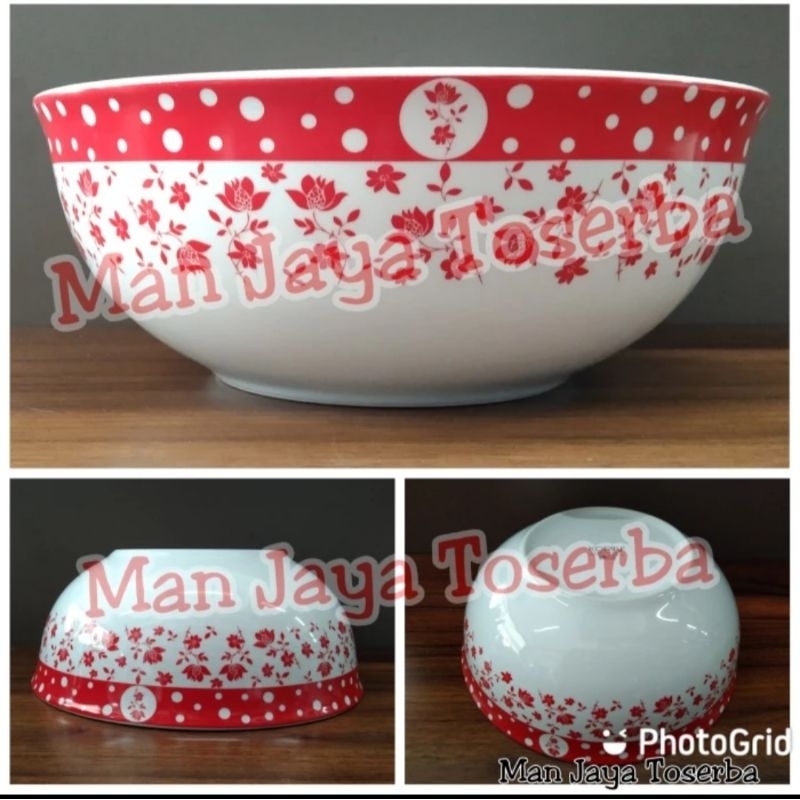 Mangkok keramik polkadot motif bunga merah mangkok saji kopin porcelain