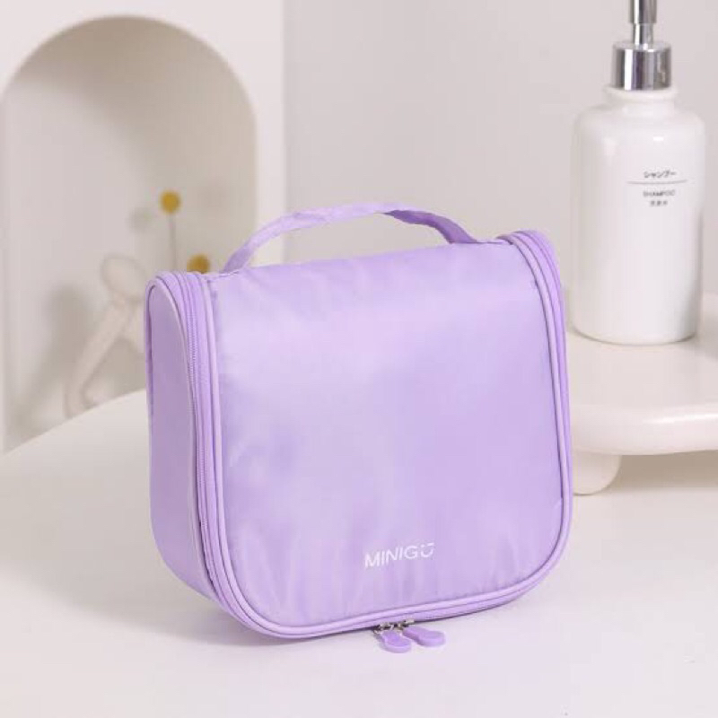 Miniso miniGo Travel bag shower bag with Hangging Hook purple/ Tas travel tas wadah sabun