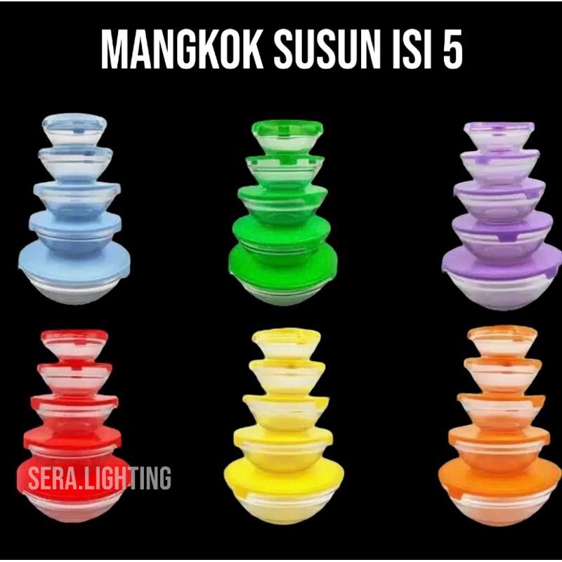 Mangkok HC Susun 5 / Mangkok Kaca / Mangkok Set / Mangkok Susun / Mangkok Tebal / Mangkuk Warna