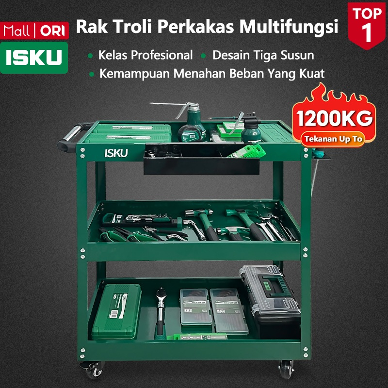 ISKU Trollies Bengkel Rak 3 Susun Trolly Trolley perkakas tools Tool Cart Rak /Alat Perkakas Trolly 