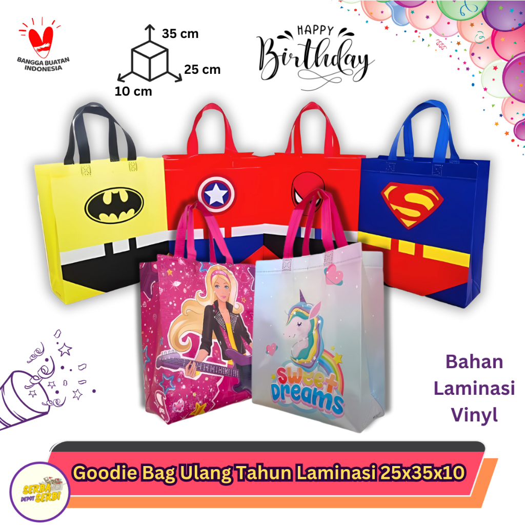

Tas Ulang Tahun Ukuran 25x35x10 Laminasi Goodie Bag Kemasan Hampers Hadiah Souvenir Birthday