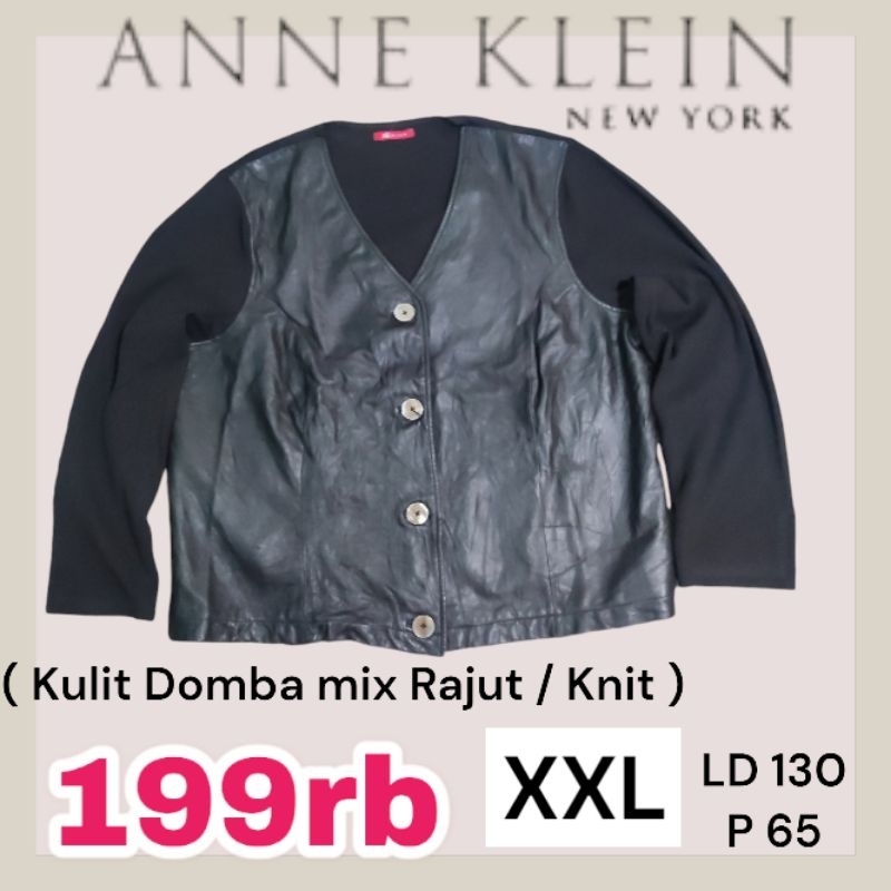 VINTAGE CARDIGAN ANNE KLEIN jaket kulit asli mix rajut 2nd