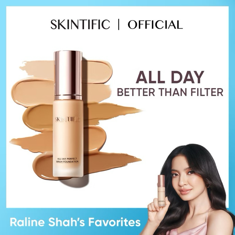 (PROMO) SKINTIFIC - All Day Perfect Serum Foundation 25ml Alas Bedak Make Up Foundation Medium to Fu
