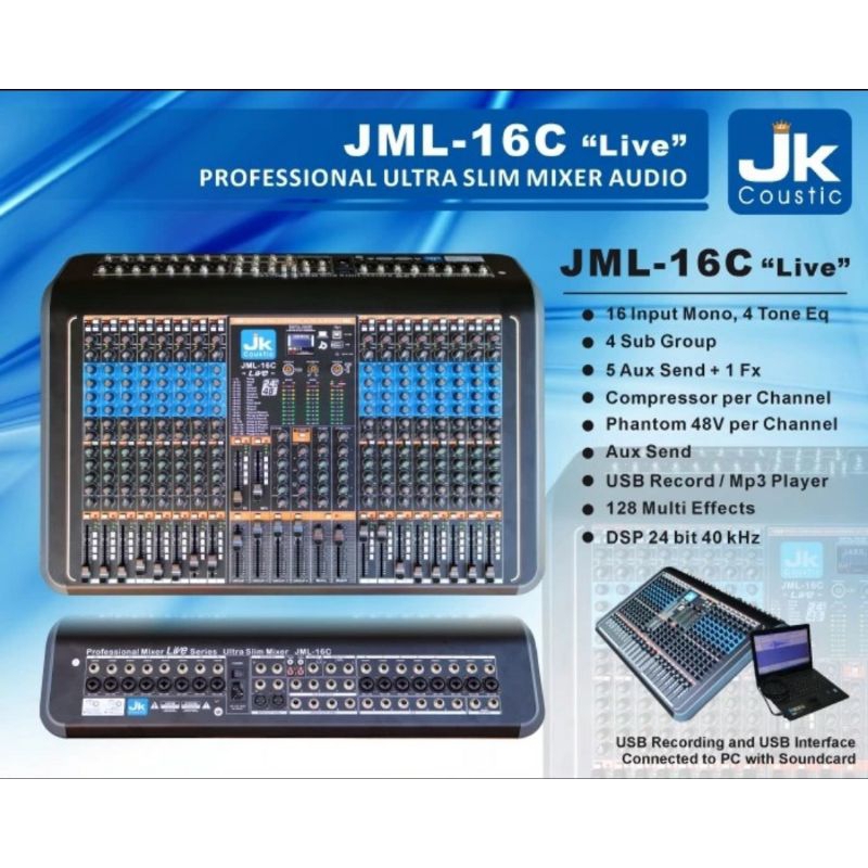 Mixer Jk Coustic JML-16C Live 16chanel, 4tone, 6aux, 4group Original
