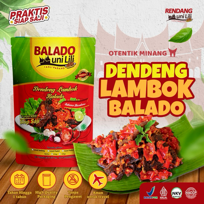 

MD BPOM Dendeng Lambok balado merah / hijau 250 gr Daging Sapi khas Minang by Uni Lili MD BPOM