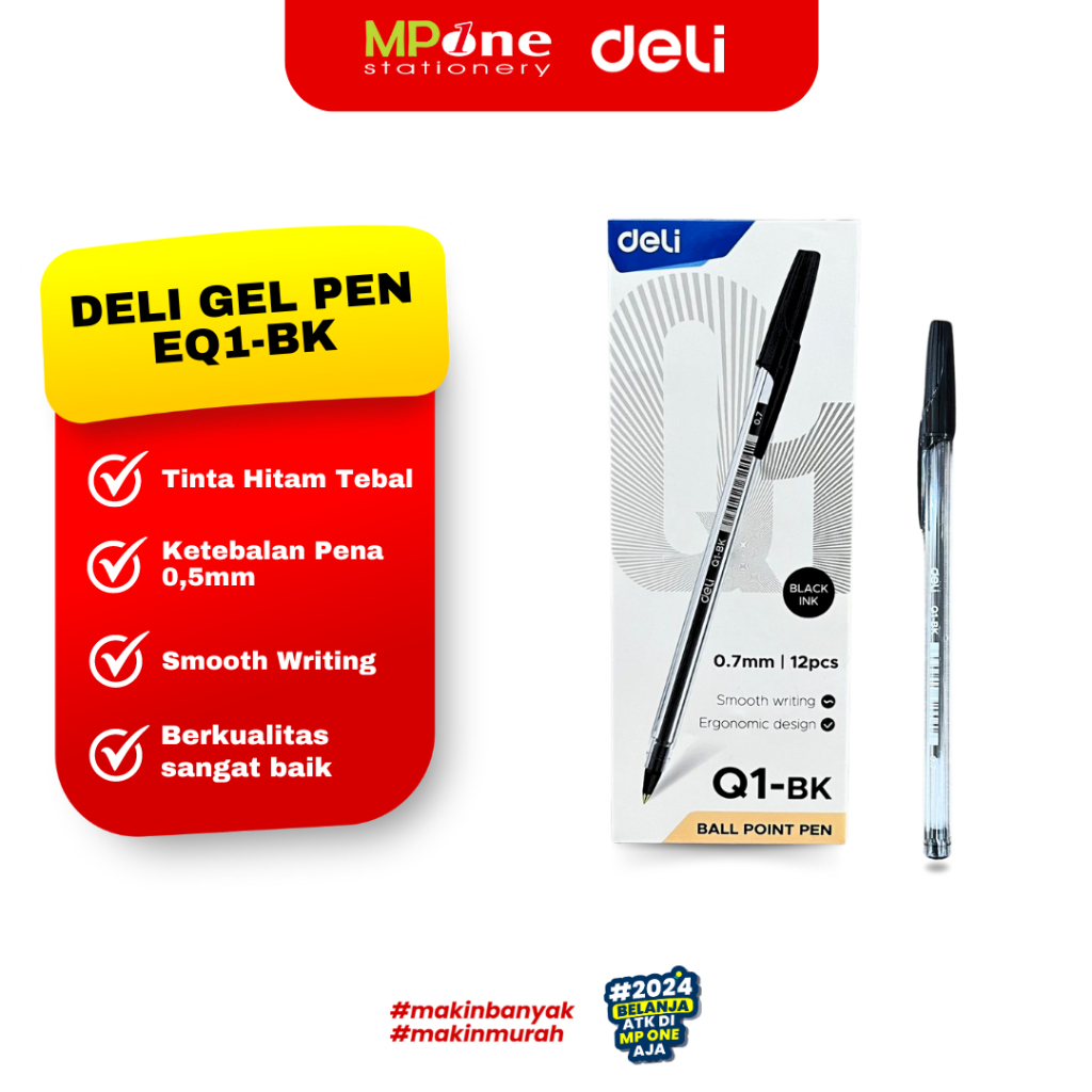 

(1 PCS) DELI Pena Tinta Hitam EQ1-BK / Pulpen Tinta hitam 0,5mm