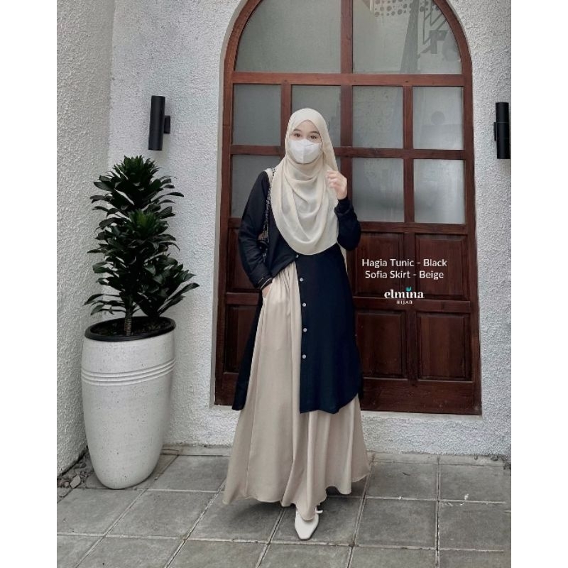 Elmina HAGIA TUNIK Blouse Kemeja Basic Panjang Polos Full Kancing Polo Linen Adem Jumbo