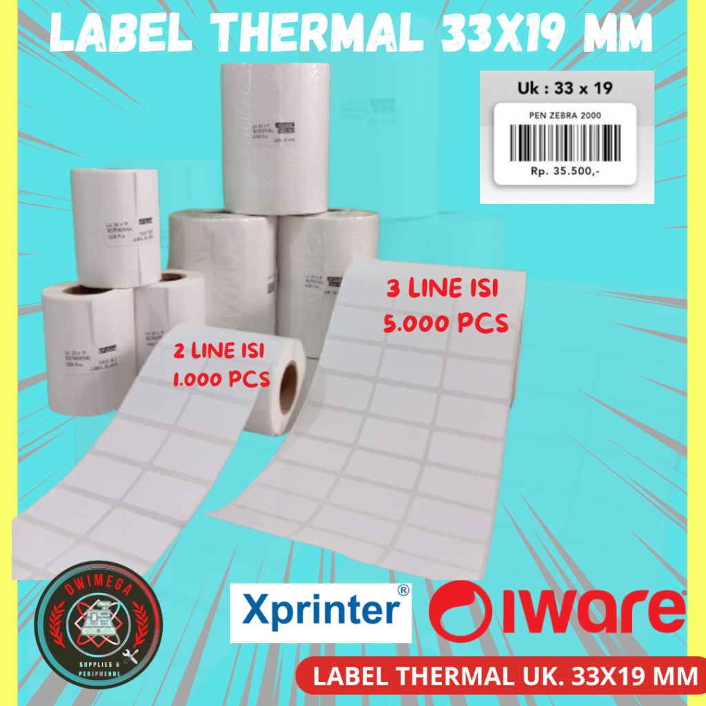 

Label Thermal 33x19mm /Barcode Stiker/2/3 Line/ Direct Thermal Stiker Label/isi pas tanpa dikurangi