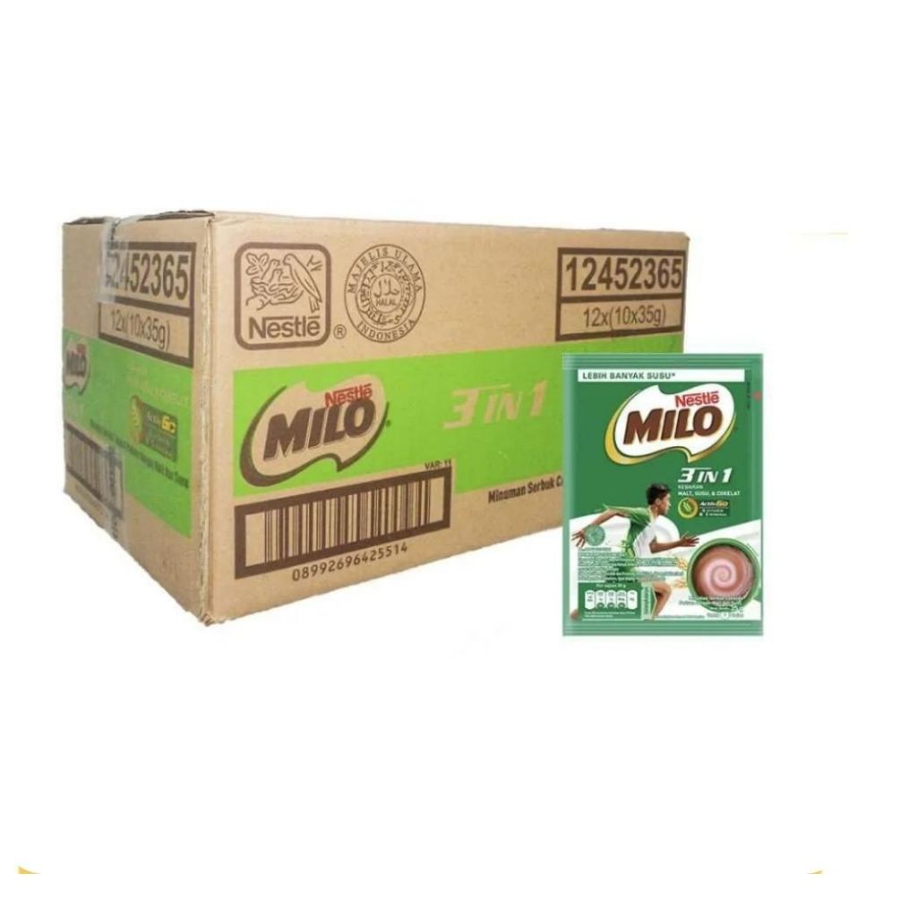 

Susu Bubuk Milo 3 in 1 Bernutrisi 1 Dus 12 Renceng Rendah Gula | Suplliersinc