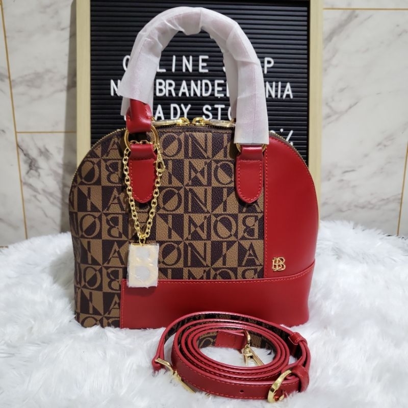 tas bonia original sling bag alma monogram mix merah