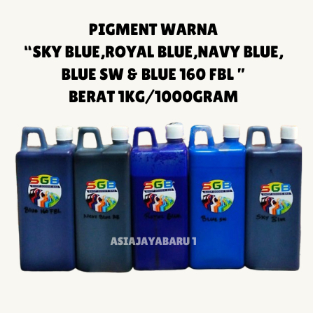 

1 BOTOL - Biang Warna/Pigmen Warna Sablon Kain/Bahan Warna SKY BLUE,NAVY BLUE,ROYAL BLUE,BLUE SW & BLUE 160 FBL Berat 1Kg/1000gram