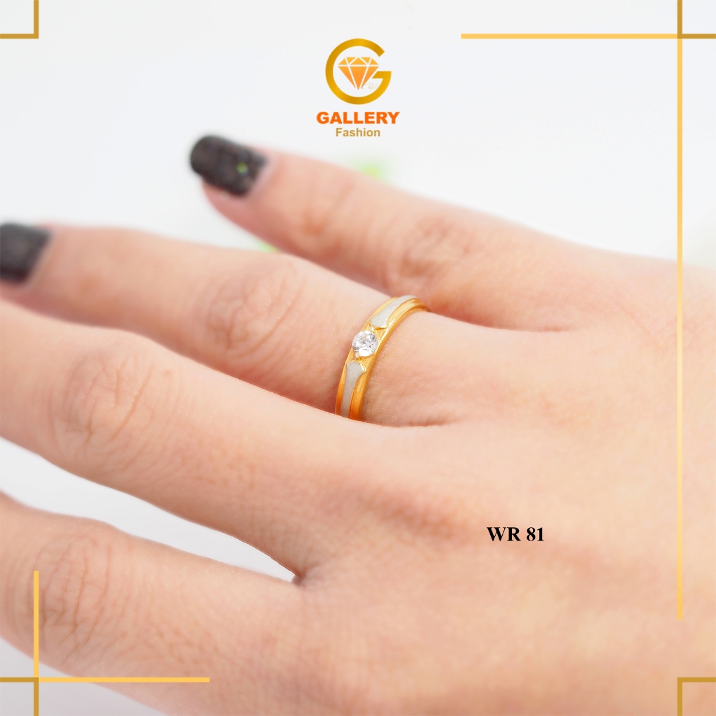 CINCIN NIKAH CINCIN TUNANGAN EMAS TUA 16K (700) CINCIN KAWIN MODEL GARIS PUTIH NON EMAS KODE WR 81