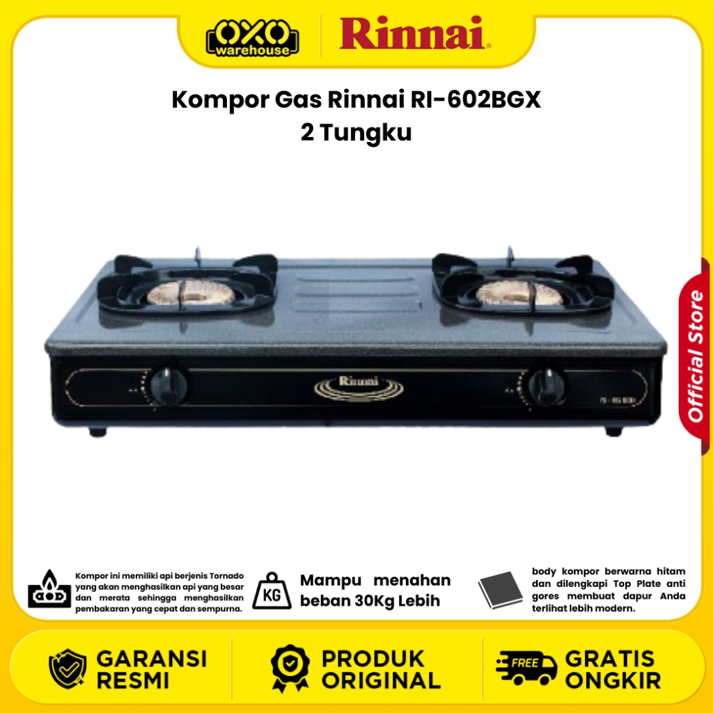 Rinnai Kompor Gas RI-602BGX 2 Tungku Garansi Resmi