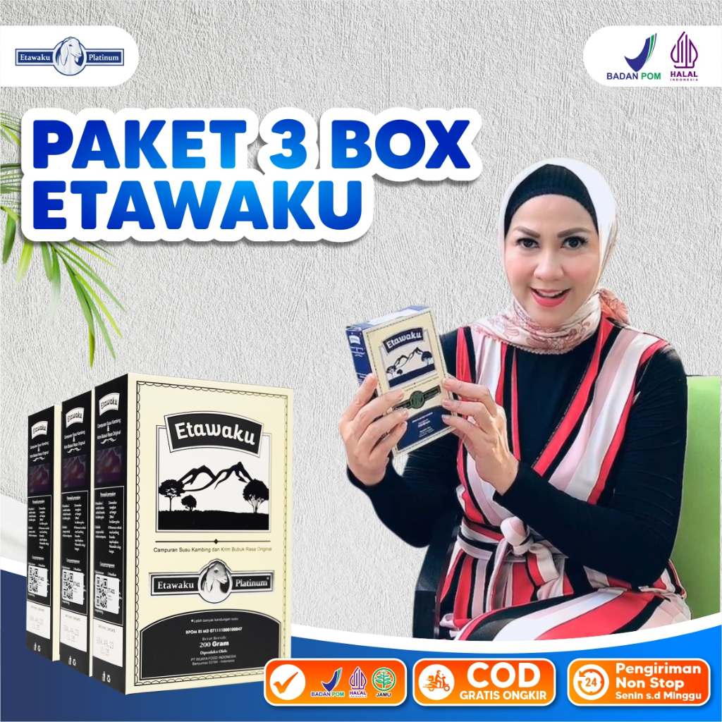 

Paket 3 Box Etawaku Platinum : Susu Kambing Etawa Efektif Atasi Masalah Pernafasan Isi 200 Gram