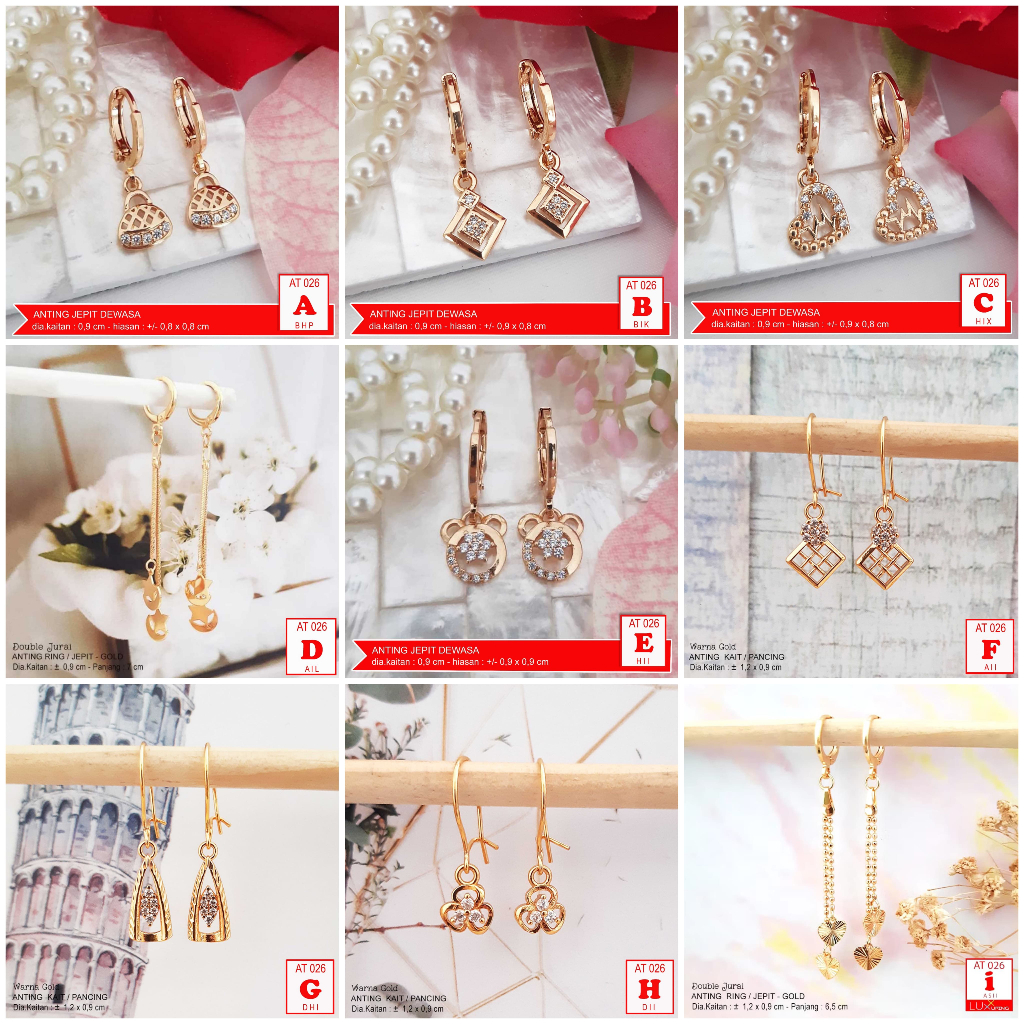 AT 026 Anting Wanita Model Jurai Panjang Cantik Elegan Perhiasan Murah Lapis Emas Imitasi Aksesoris 