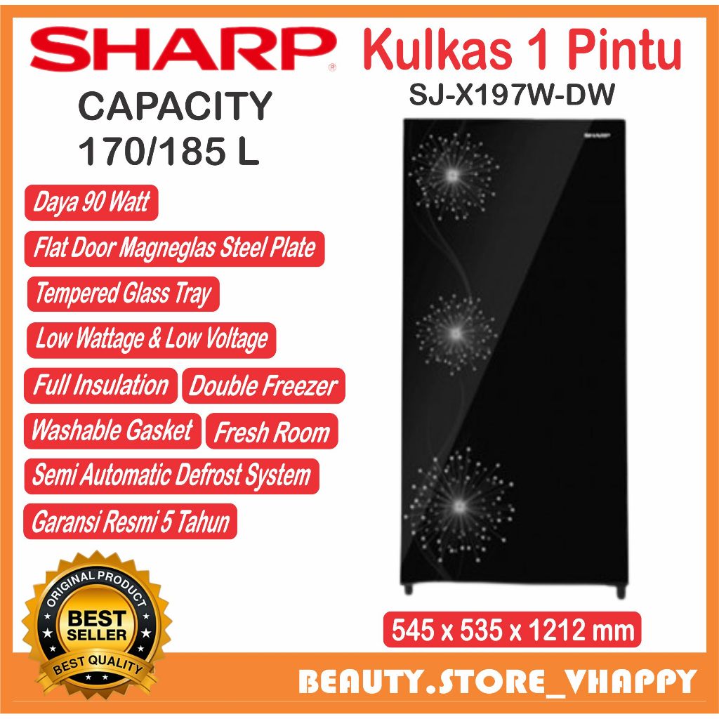 Kulkas 1 Pintu SHARP 170/185 L SJ-X197W-DW Double Freezer (Kota bandung dan Cimahi Bisa COD)
