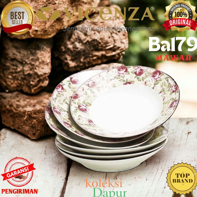 Set Piring Makan Vicenza size 9 inch Ba179 motif Mawar diameter plate yang cukup besar 22,8 cm untuk