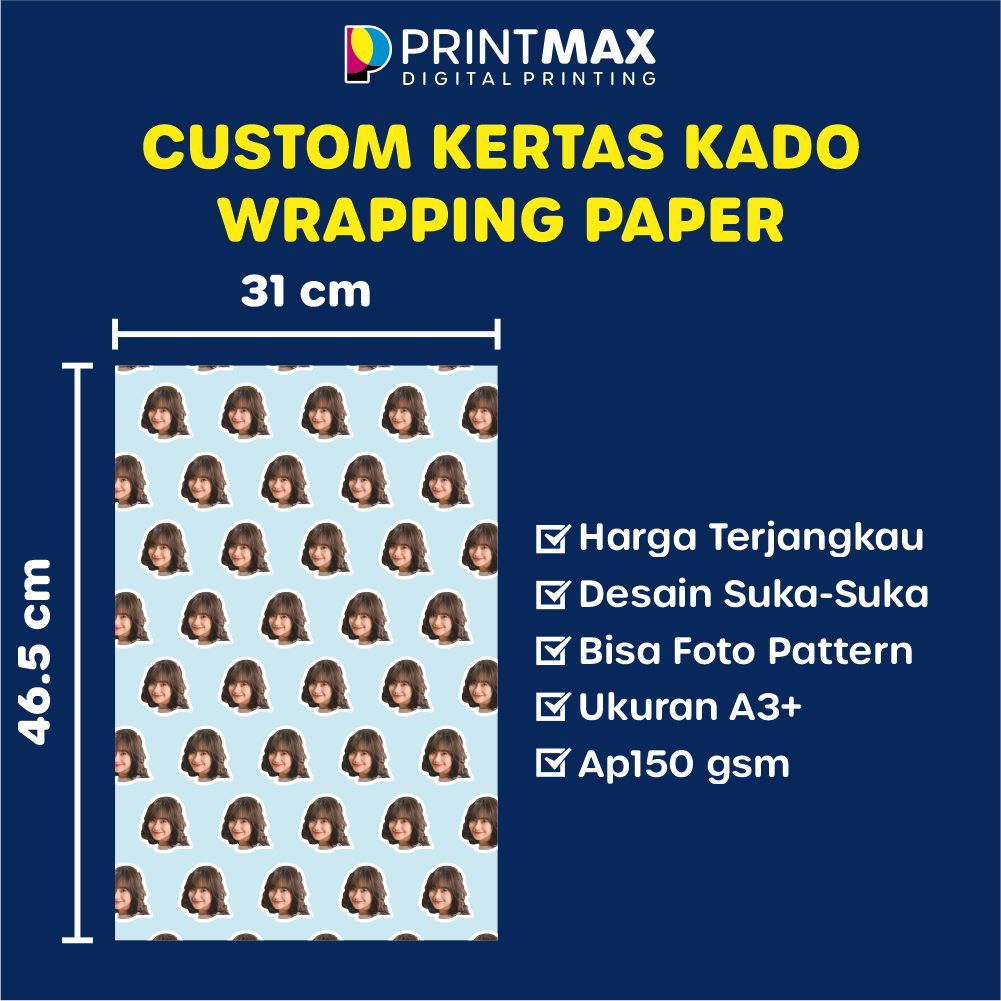 

Custom Kertas Kado Wrapping Paper / Custom Kertas Kado Gambar Muka / Custom Kertas Kado / Kertas kado Custom Pattern Muka