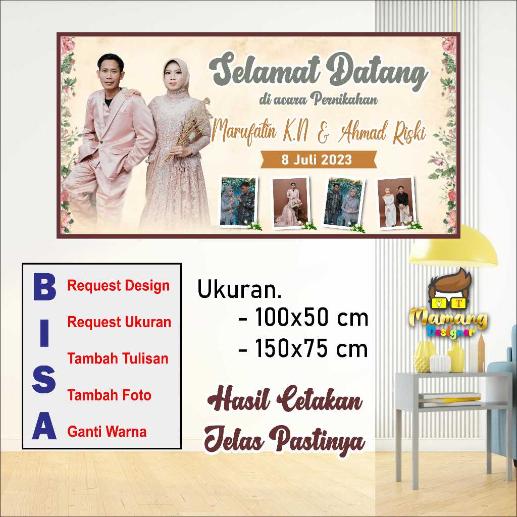 Custom Banner Spanduk MMT Ucapan Selamat Datang Untuk Nikahan bb
