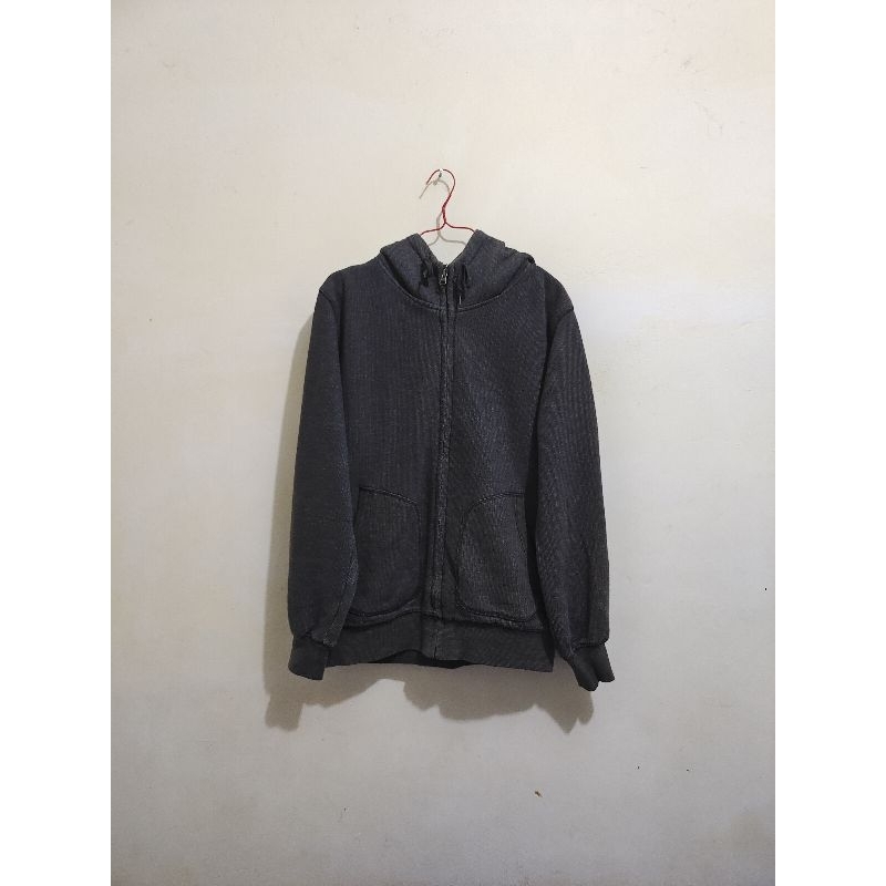Zipper Hoodie Sherpa uniqlo abu tua