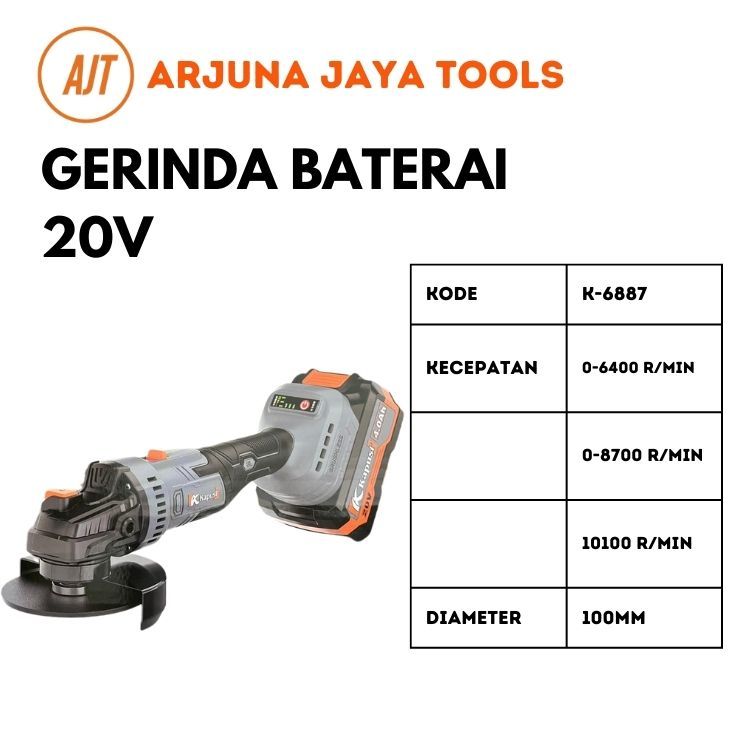 KAPUSI GERINDA BATERAI 20V K-6887 BRUSHLESS 3 VARIABEL SPEED ANGLE GRINDER CORDLESS TANPA KABEL ORIG