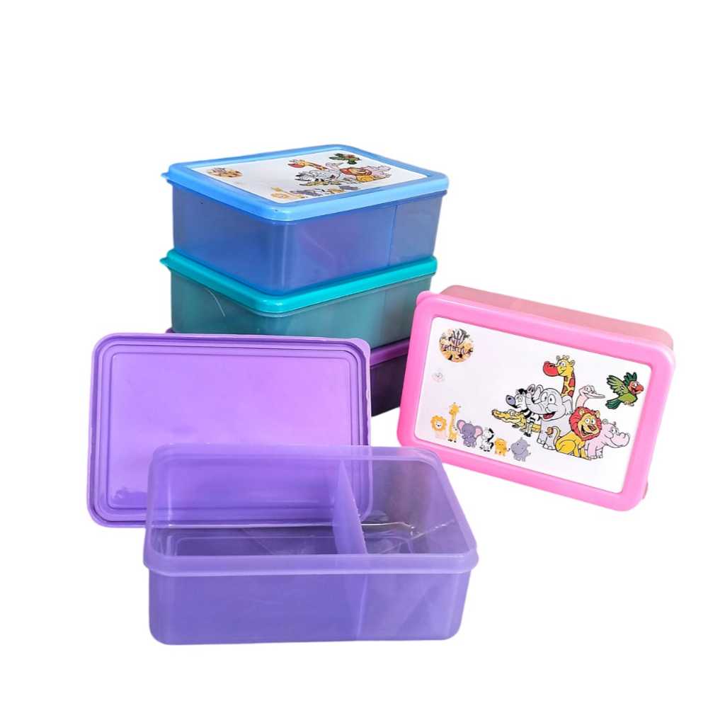 Misting Kotak Makan Warna Sekat 2 / Tempat Makan Plastik/ Kotak bekal Anak Murah