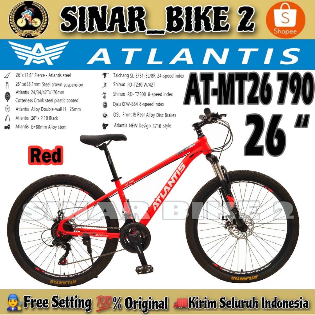 Sepeda Gunung MTB ATLANTIS AT-MT 790 Ukuran 24 26 Inch Rem Cakram 24 Speed Dewasa Remaja