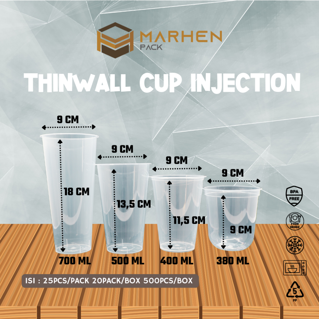 Thinwall Cup Injection Oval 380ml 400ml 500ml 700ml / Gelas Plastik Bahan PP Tebal Cup PP Injection