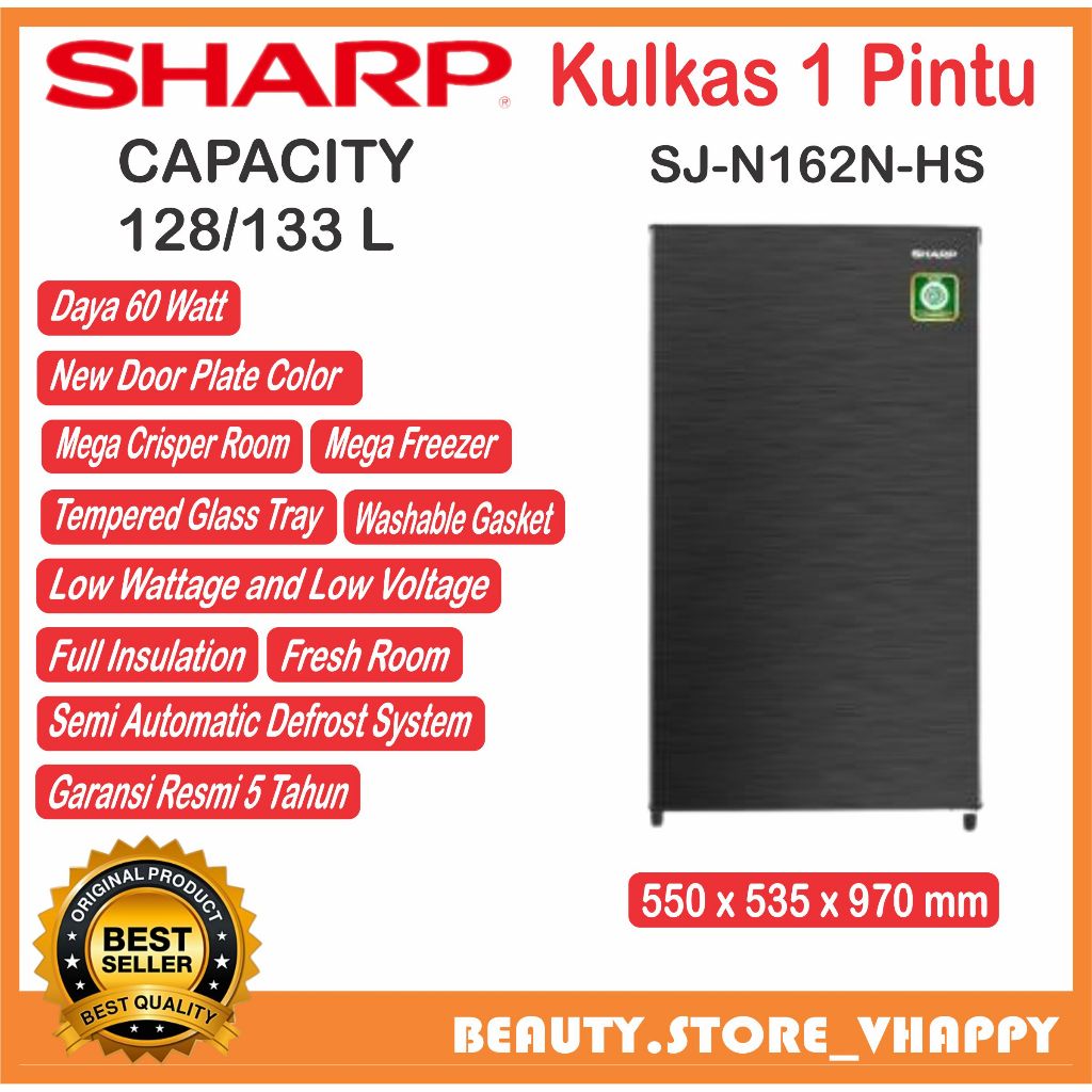 Kulkas 1 pintu SHARP 133 Liter SJ-N162 New Series Garansi Resmi KHUSUS BANDUNG DAN LUAR BANDUNG