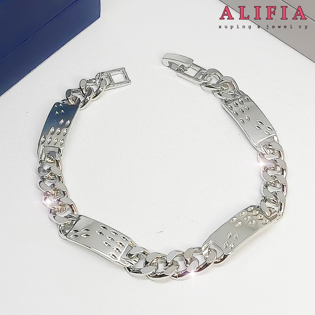 Alifia Gelang Rante Plat Padi Perak