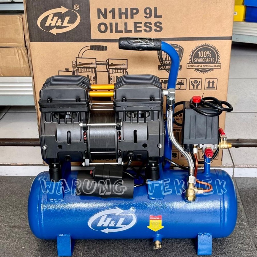 LAKONI PAKET LENGKAP (5 ITEM) TUKANG /BENGKEL Mesin Kompresor Listrik Oilless Silent 9 Liter LAGI