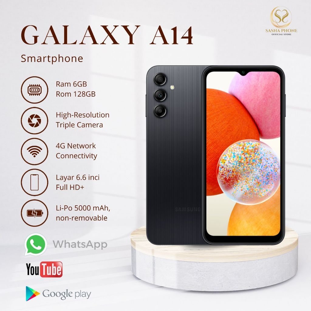 HP Samsung Galaxy A14 RAM 6/128GB Smartphone 4G LET 6.6 inch Dual SIM 50MP+13MP Handphone Indonesia