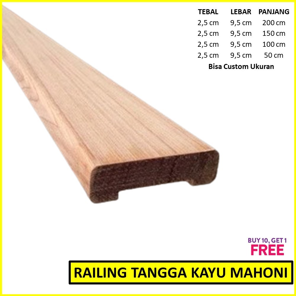 Railing Pegangan Tangga kayu Rumah Minimalis Mahoni Ukuran 2,5cm x 9,5cm x 200cm
