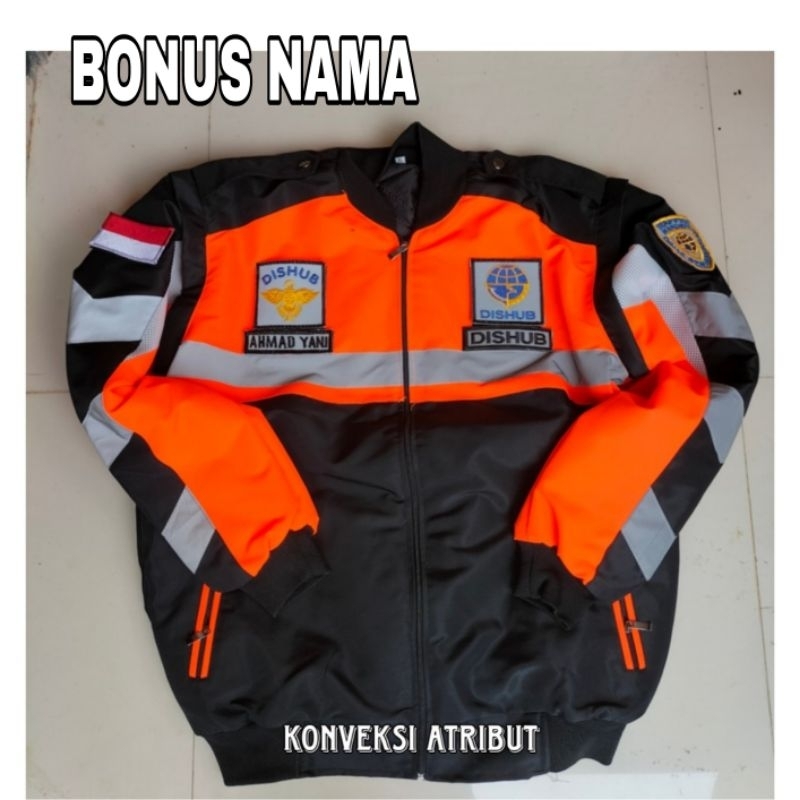 jaket dishub orange terbaru model bomber marka