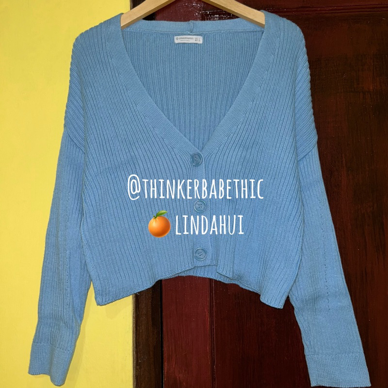 cardigan rajut blue preloved stradivarius crop knit