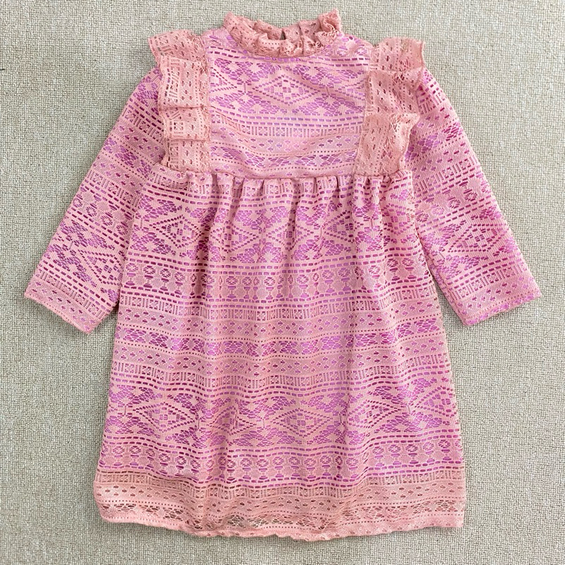 MIGU ANGGUN DRESS TUNIK BROKAT FURING KATUN ADEM TUNIK BATIK ANAK MERAH MUDA BAGUS BROKAT