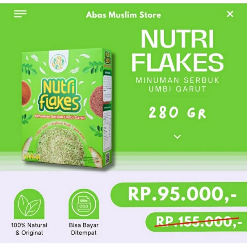 

TERLARIS.... ORIGINAL NUTRI FLAKES SEREAL UMBI GARUT ASAM LAMBUNG