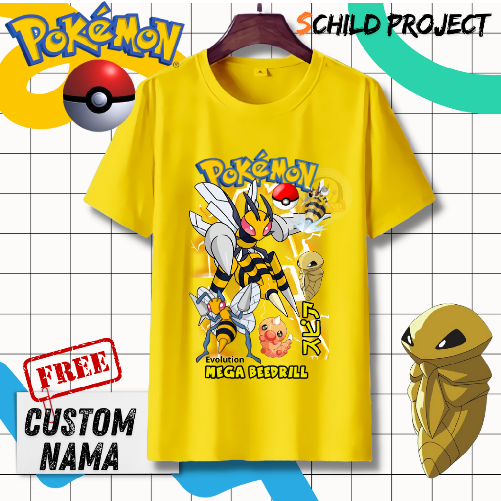 SECOND CHILD PROJECT | Baju Kaos Anak POKEMON | MEGA BEEDRILL | Kaos Anak Catton 30s | GD