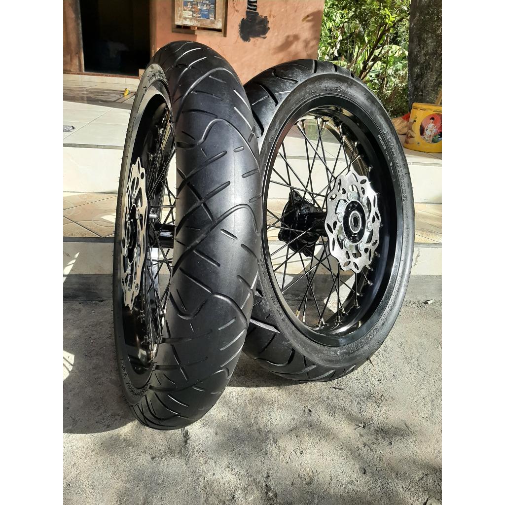RODA SET SUPERMOTO KLX 250/300 VELG ROSSI RING 17 BONUS PIRINGAN