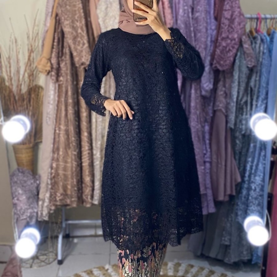 PROMO atasan kebaya jumbo murah tunik kebaya brukat modern KEBAYA TUNIK  HITAM